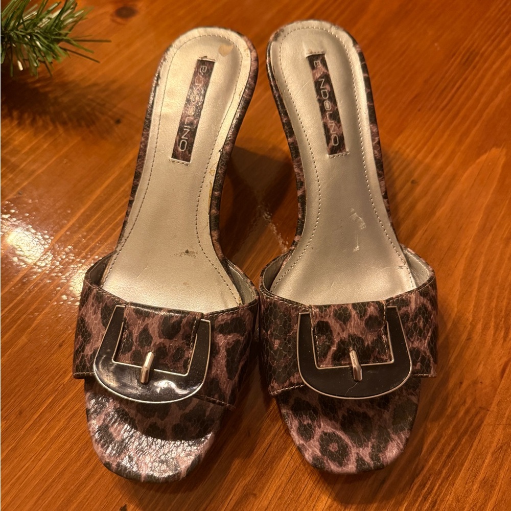 Enzo Angiolini Leopard Print Mules with Buckle